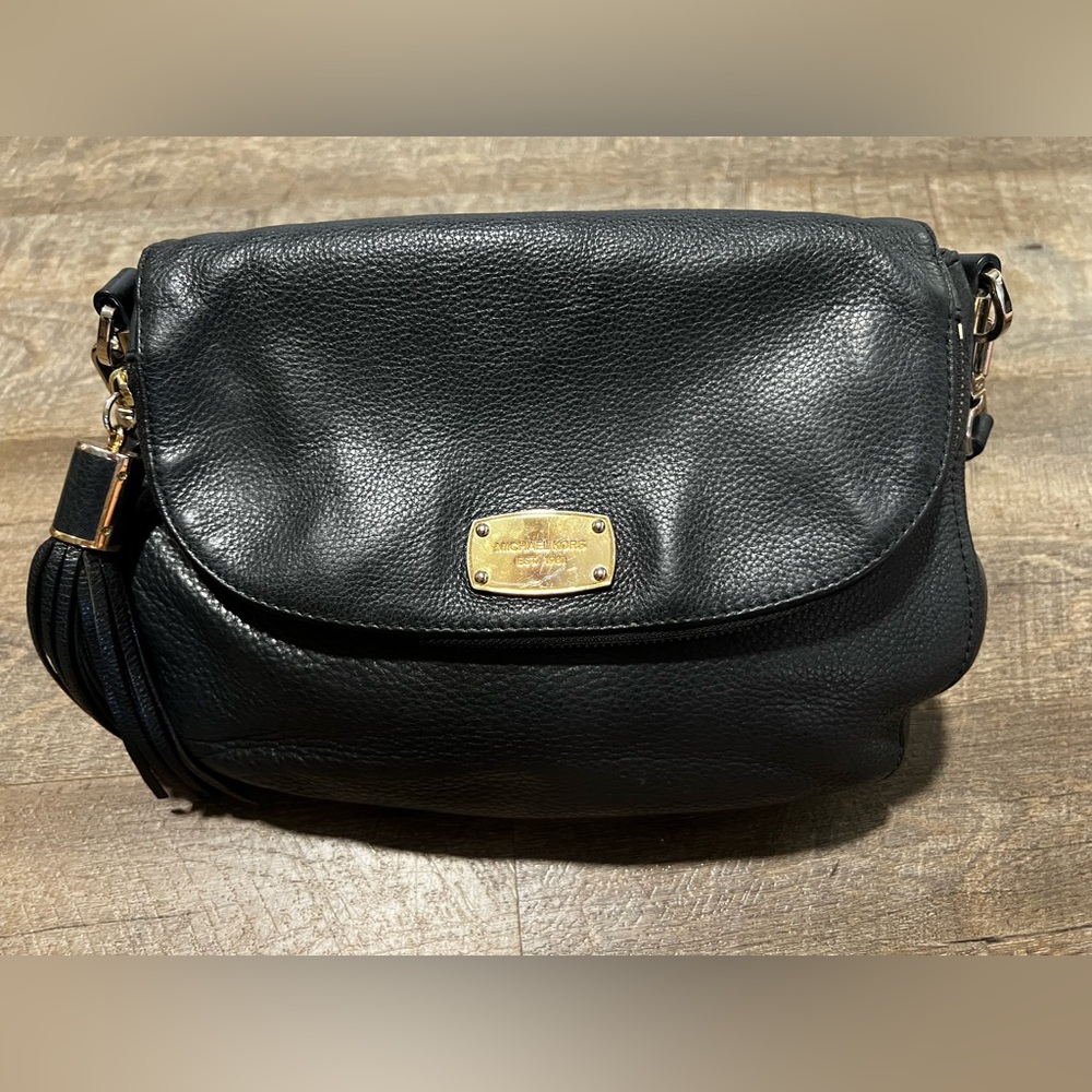Michael Kors Black Leather Shoulder Bag with Cross Body strap